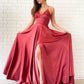 Elegant Floor Length Evening Dress, Straps Long Prom Dress, A Line Prom Gowns with Slit  cg3854