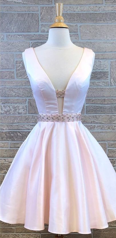 princess short pink homecoming dresses, A-line satin homecoming dresses with beaeded belt cg3935