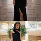 Black Sheath Split Front Long Prom Dress, Black Evening Party Dress cg3951