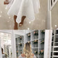 New Arrival A-Line Round Neck Long Sleeves White Pearls Short Homecoming Dress cg396