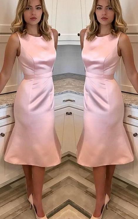 O Neck Sheath Midi Wedding Party Dress Pink Homecoming Dress cg3976
