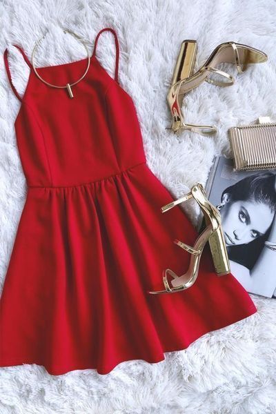 simple red short homecoming dress cg3992