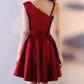 Beautiful Dark Red Satin One Shoulder Mini Party Dress, Wine Red Homecoming Dress cg4020