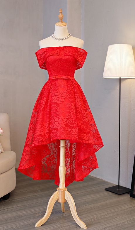 Red Lace Boat Neck Hijab Evening homecoming Dresses  cg4056