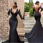 Gold and Black Long Sleeves Evening Gowns_Deep-V-Neck Mermaid Crystal Sexy Prom Dresses cg4075