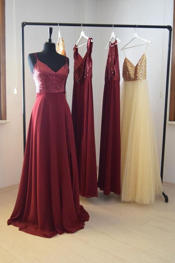 Charming Chiffon With Top Sequin Rose Gold prom dress cg4232