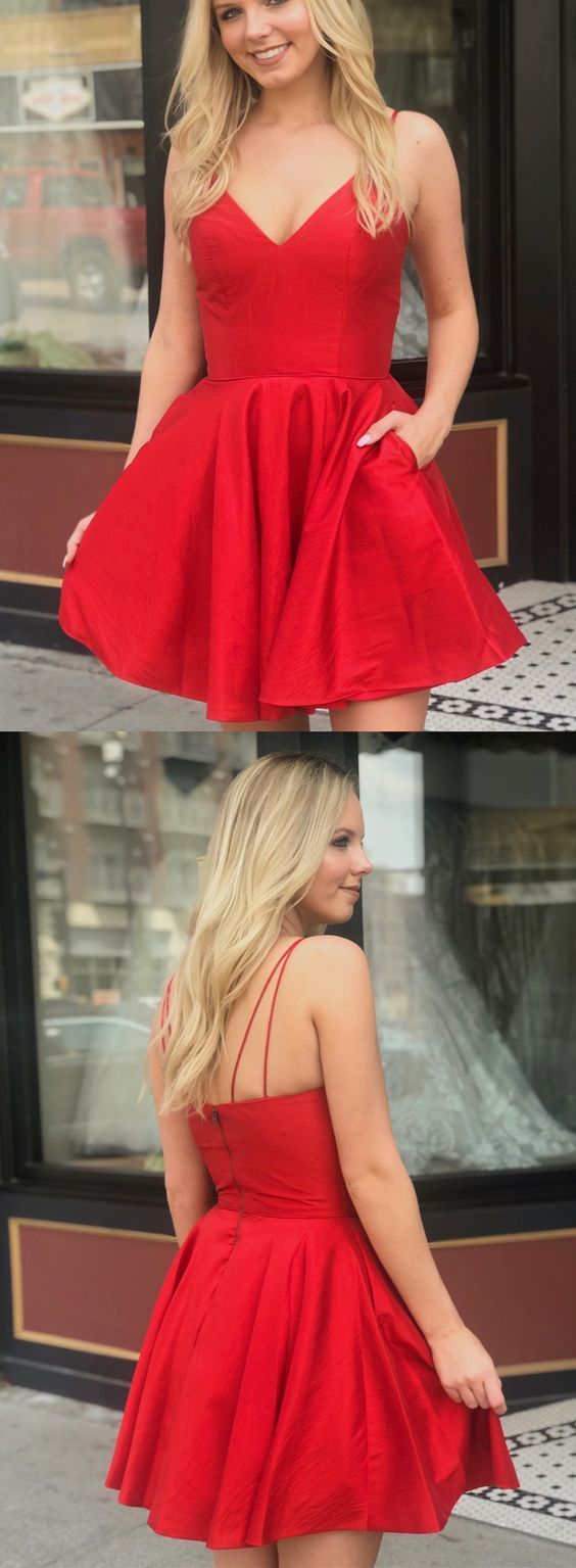 Sexy Red Satin Mini Party Dress, Short homecoming Dress, Red Cocktail Dress cg424
