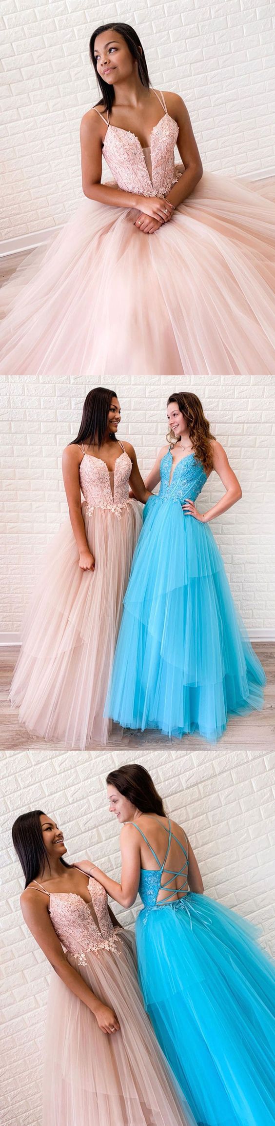 Stylish v neck tulle lace long prom dress evening dress formal dress cg4291