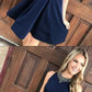A-Line Jewel Dark Blue Short Homecoming Dress with Appliques cg443