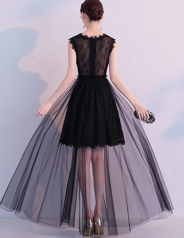 Black Tulle And Lace See Through Long Party prom Dress, Black Evening Dress cg4560
