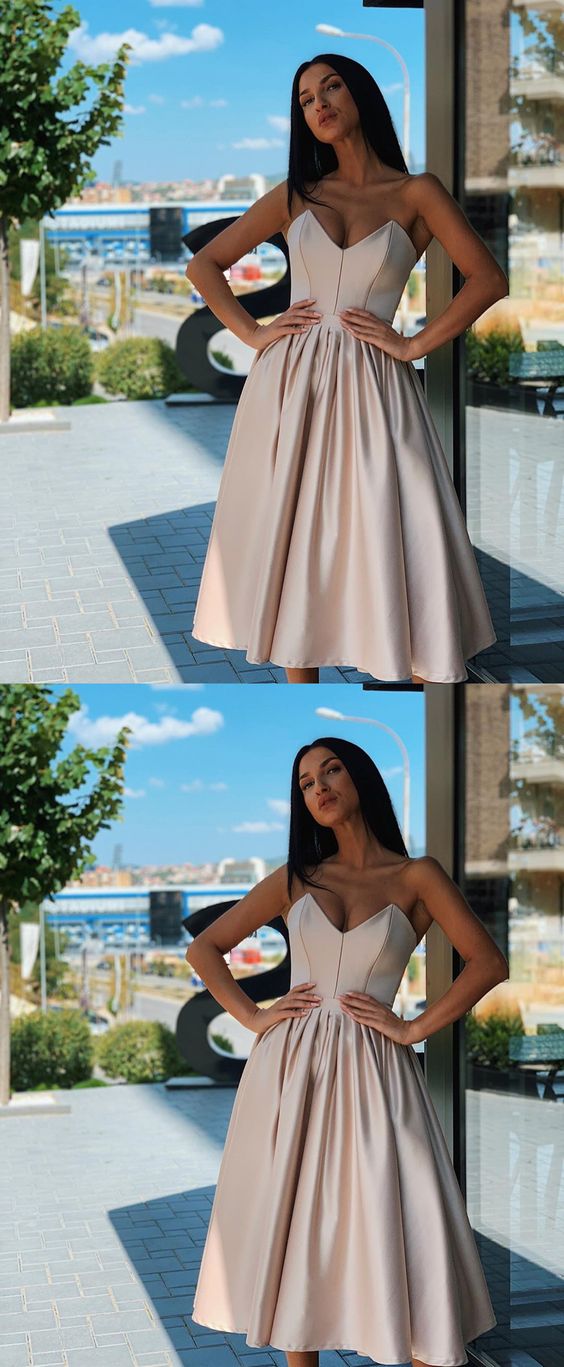 Sweetheart Neck Short Champagne Dresses, Short Champagne Formal Homecoming Dresses  cg4655