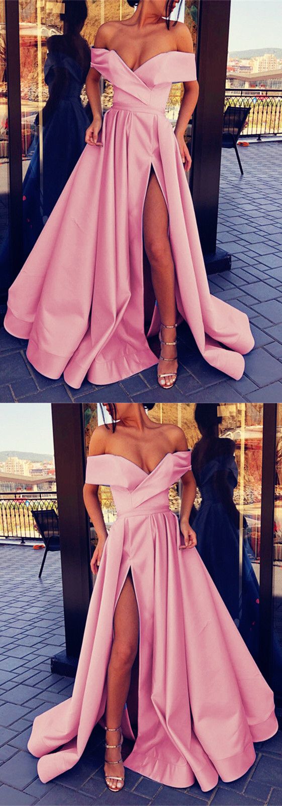 long pink satin evening gowns off the shoulder prom dress 2019 cg4671