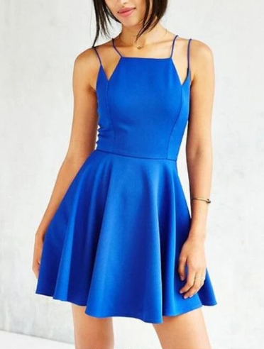 Square Neck Blue Strappy Homecoming Dress,Short Backless Gradutaion Dress,Skater Dress cg4700