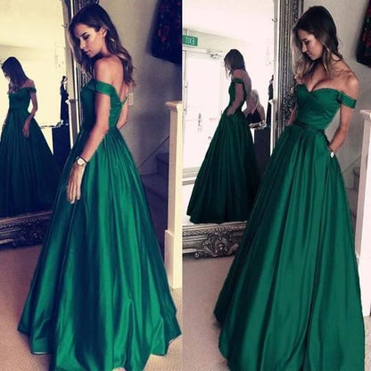 Green Off The Shoulder Prom Dress, Satin Prom Dress, Charming Prom Dress, Elegant Prom Dress cg488
