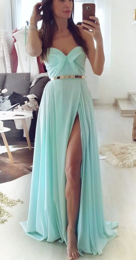 Simple green chiffon long prom dress green evening dress cg5009