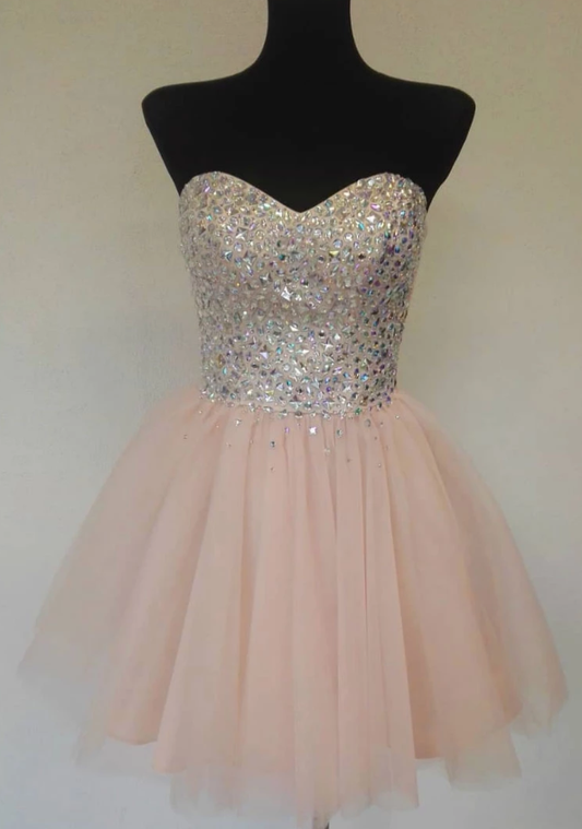 Pink sweetheart tulle short party dress, homecoming dress cg5023