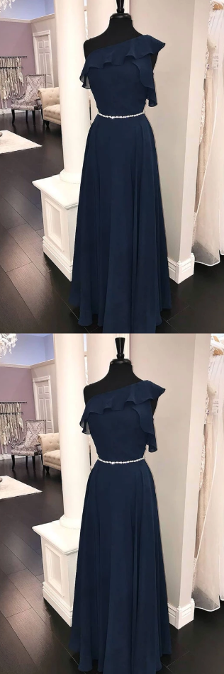 Simple chiffon dark blue long prom dress, bridesmaid dress cg5037