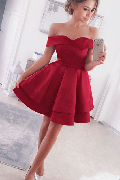 short satin cocktail dress ofd shoulder homecoming party gown cg5106