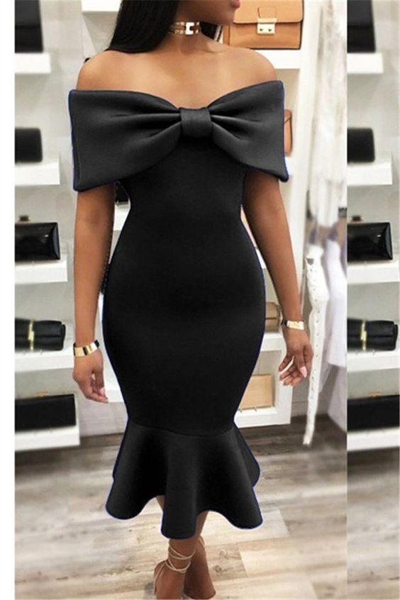 Bowknot Off Shoulder Party prom Dress cg5139