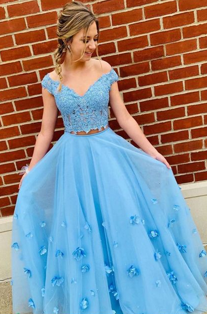 Blue Prom Dresse Long with Appliques cg5142