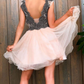 Cute v neck tulle beads short party dress tulle homecoming dress cg5192
