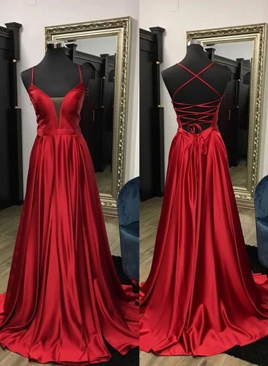 Simple burgundy satin long prom dress, evening dress cg5245