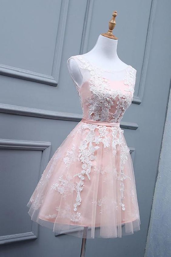 Great Wedding Dress Lace Ivory Lace Appliques Blush Pink Short Homecoming Dresses  cg5284