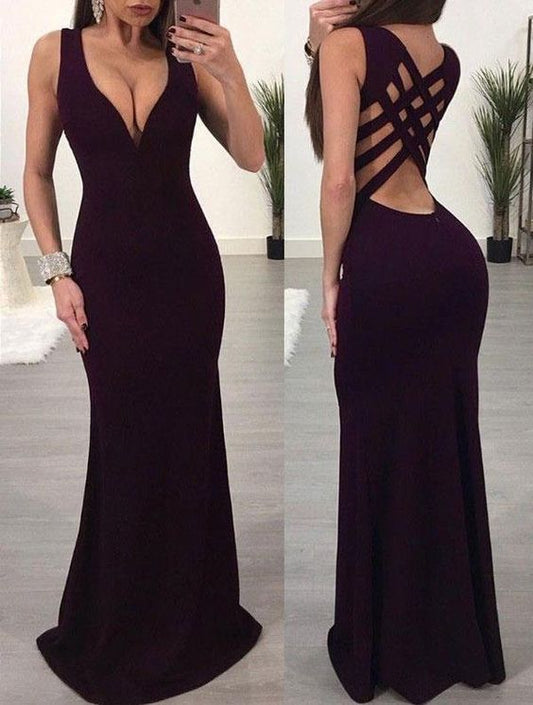 Sexy Mermaid V Neck Criss Cross Prom Dresses for Women cg5316