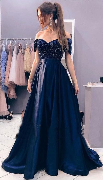 Off the Shoulder Long Prom Dresses with Rhinstone, Evening Party Gowns cg5351
