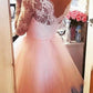 A-Line Square Long Sleeves Pink Tulle Homecoming Cocktail Dress With Lace cg562