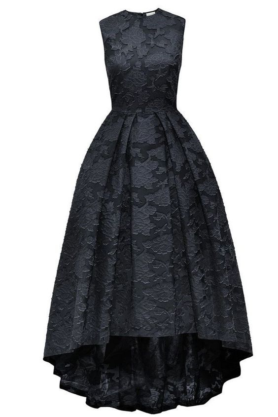 Black lace round neck high low sleeveless A-line long prom dress ,evening dresses  cg5653