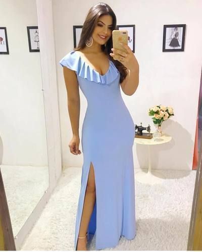 Cheap Mermaid Prom Dress Sexy Deep V Neck Ruffles High Split Formal Evening dress cg5712