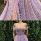Purple sweetheart off shoulder tulle beads long prom dress  cg5761