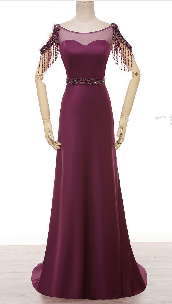 Purple dress ,pearl crystal neck ,satin evening gown,mermaid,Floor Length Formal prom Dress  cg5822