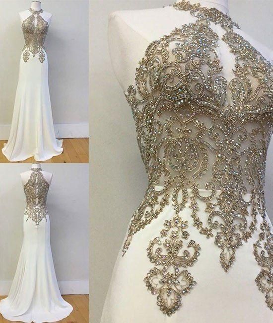 Beading Prom Dresses,Charming White Evening Dress,White Prom Gowns  cg5878