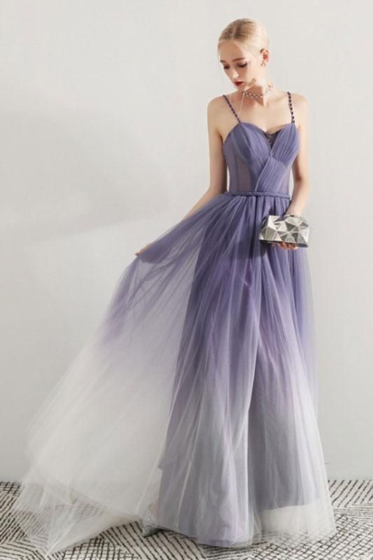 Simple Sweetheart Ombre Prom Dress Spaghetti Straps Long Party Gown  cg5935