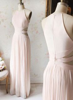 Simple Pink Halter Chiffon Prom Dress,Pink Evening Dress  cg5677