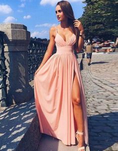 Pink Spaghetti Strap V Neck Prom Dress,Simple Long Evening Dress  cg6026