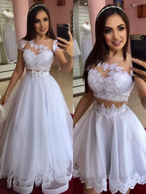 White a line prom Dresses With Lace  cg6106