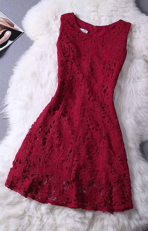 Elegant Lace Homecoming Dress,Sleeveless Dress,Burgundy Homecoming Dress  cg616
