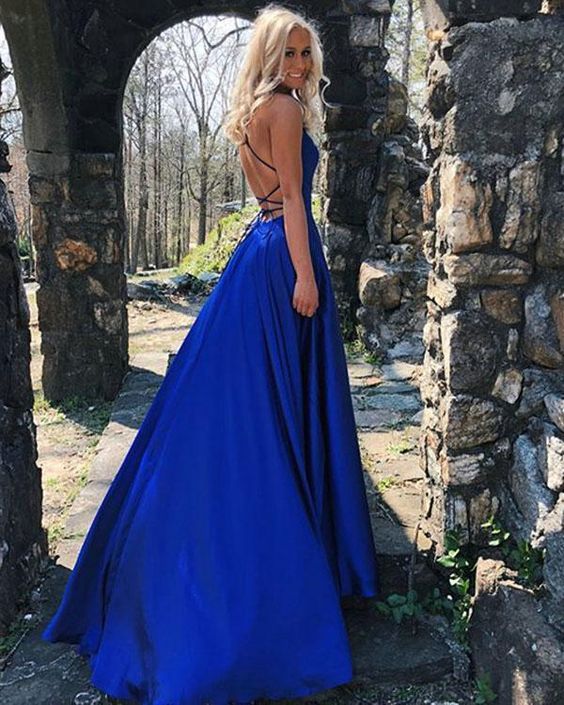 Prom Dresses Simple, Royal Blue Elastic Satin Prom Dresses with Spaghetti Straps Sexy Long Prom Gowns for Party  cg6301