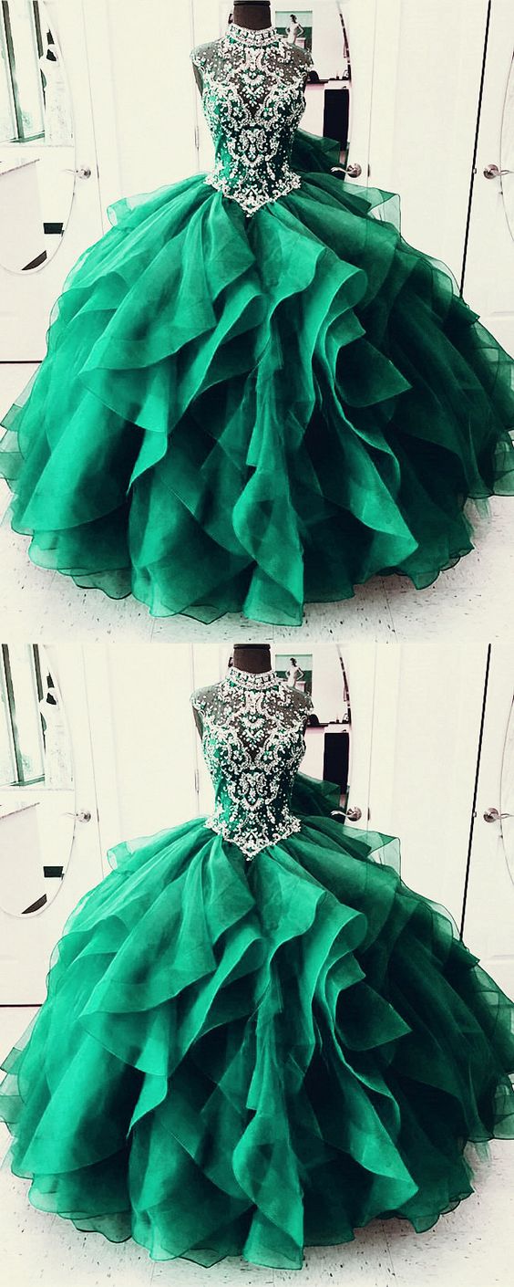 O-Neck Sleeveless Top Beads Ball Gown prom dress ,Tulle Quinceanera Dress  cg6339