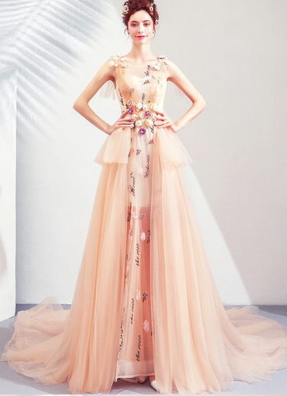 Charming Prom Dress,Tulle Prom Gown, A-Line Prom Dress,Appliques Wedding Gown  cg6373