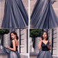 Modest Black Prom Dress,V Neck Tulle Prom Dress,Custom Made Evening Dress cg640