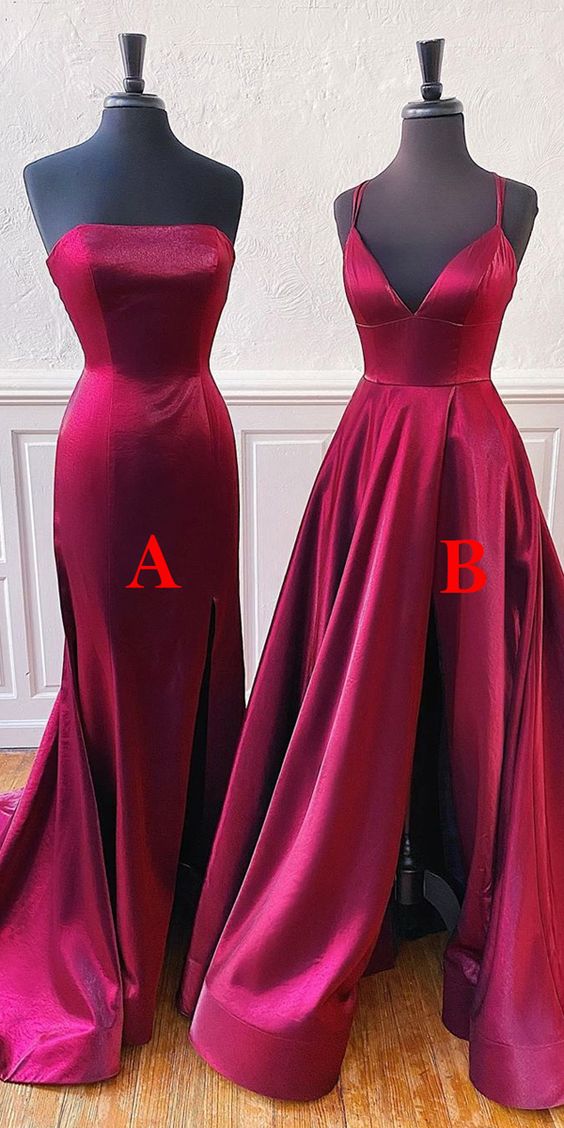 A-Line Burgundy Satin Long Simple Prom Dress  cg6455