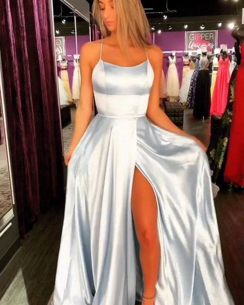 Sexy Leg Slit Long Mermaid Evening Dress,Spaghetti Straps Satin Prom Gowns,Formal Dress for Women   cg6509