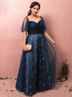 Plus Size Blue Tulle Sweetheart With Star Prom Dress  cg6596