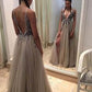 Grey Prom Dress Silver Beading, Ball Gown, Evening Dress,Birthday Party Gown,  cg6681