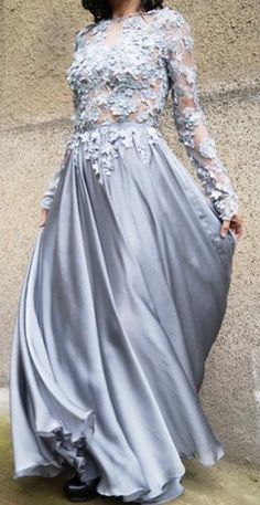Gray Long Sleeves Prom Dress  cg6713