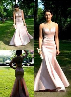 Glamorous Pink Sheer Neck Mermaid/Trumpet Satin Prom Dresses  cg6724